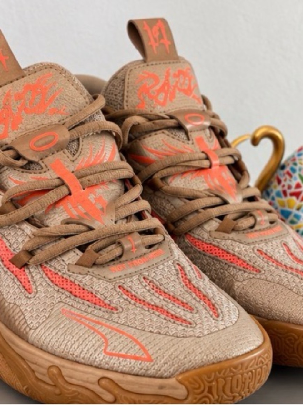 Puma Kids Sneakers in Tan with Orange Accents